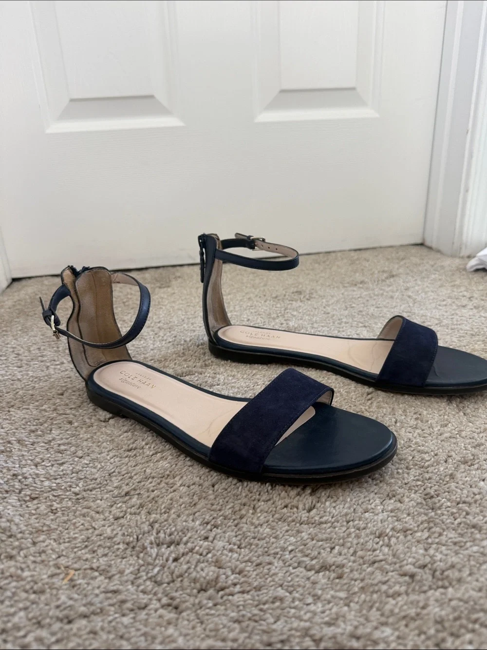 Cole Haan Navy Suede Open-Toe Ankle-Strap Sandals - Picture 5 of 6